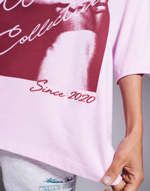 Weekend Collective oversized t-shirt with photographic print in dusky pink, 3 of 4