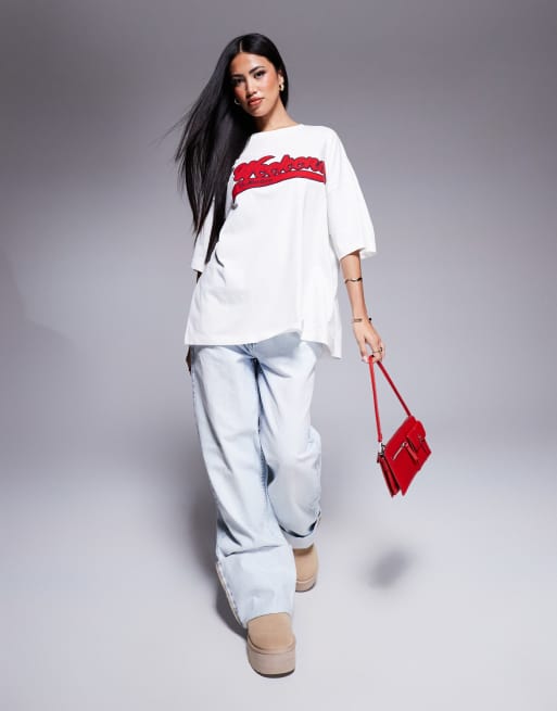 Weekend Collective oversized t-shirt with red logo in ecru, 2 of 4