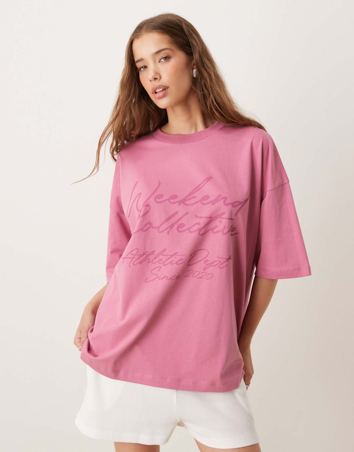 Weekend Collective oversized t-shirt with scribble logo in pink