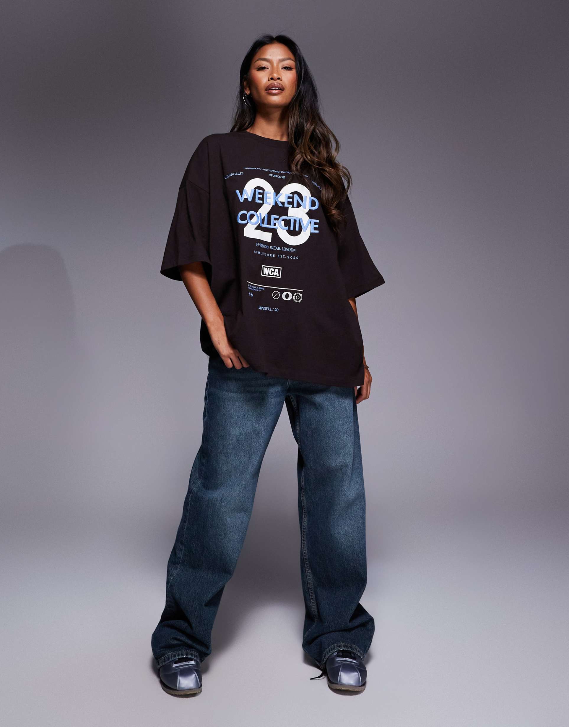 weekend collective oversized t-shirt with stacked number logo in chocolate