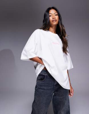 Asos Weekend Collective Weekend Collective Oversized T-shirt With Wellness Travel Graphic In White