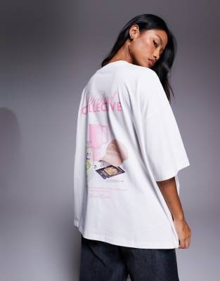 Asos Weekend Collective Weekend Collective Oversized T-shirt With Wellness Travel Graphic In White