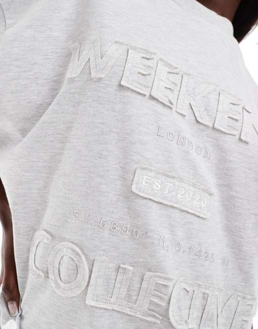 Weekend Collective - Oversized T-shirtjurk met distressed logo in gemêleerd ijsgrijs, 3 van 4