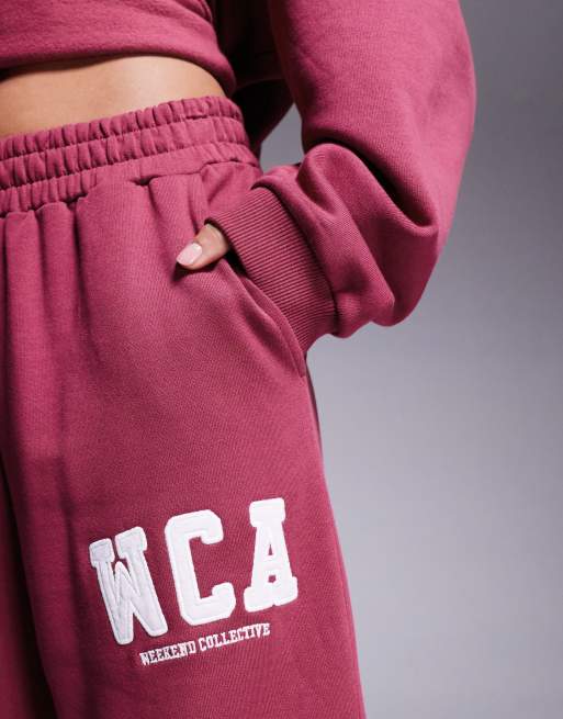 Weekend Collective oversized trackies with varsity logo in plum (part of a set), 3 of 5