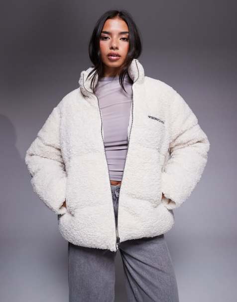 Weekend Collective padded teddy coat in cream - view 1