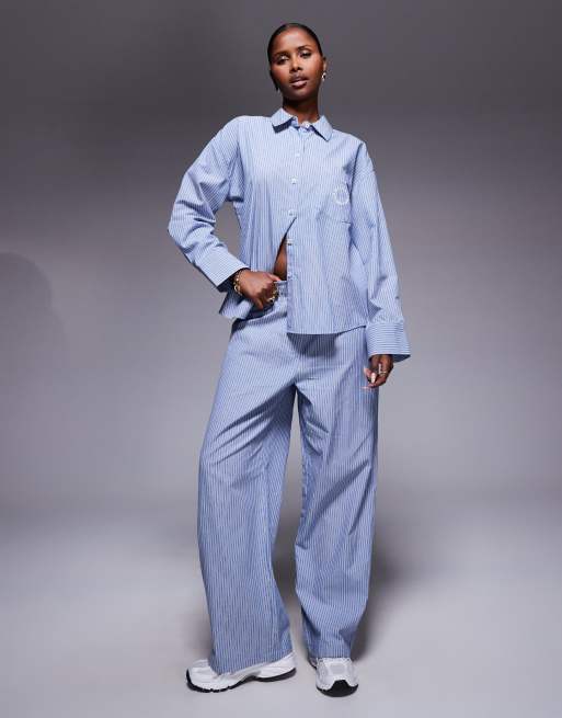 Weekend Collective - Pantalon d'ensemble ample à rayures - Bleu/bleu marine