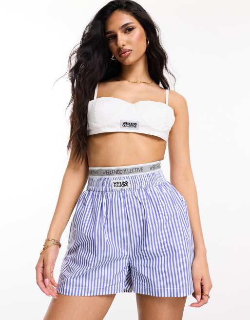 Weekend Collective - Pantaloncini boxer con elastico in vita blu a righe