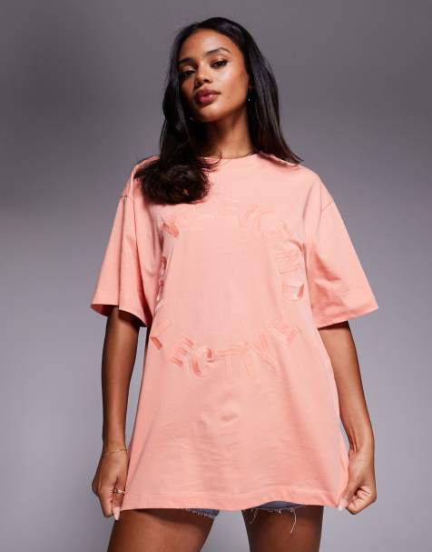 Weekend Collective – Persikofärgad t-shirt med runt tryck - view 1