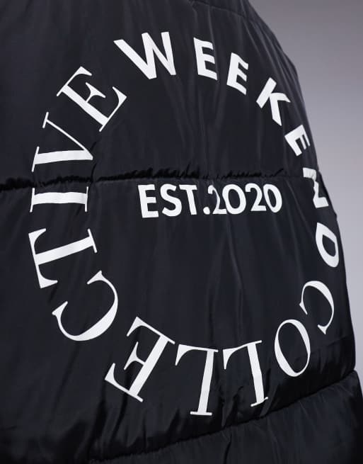 Weekend Collective - Piumino lungo nero con stampa grafica sulla schiena, 4 di 4