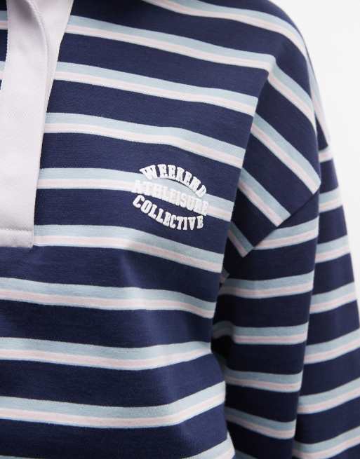 Weekend Collective - Polo corta blu navy a righe, 3 di 4