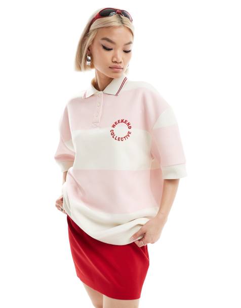 Weekend Collective - Polo rayé - Rose - view 1
