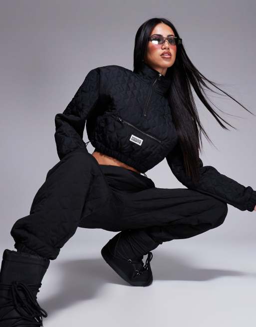 Weekend Collective quilted nylon cropped half zip pullover jacket