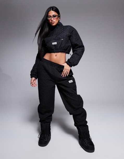 Weekend Collective quilted nylon cuffed trackies in black (part of a set) - view 1