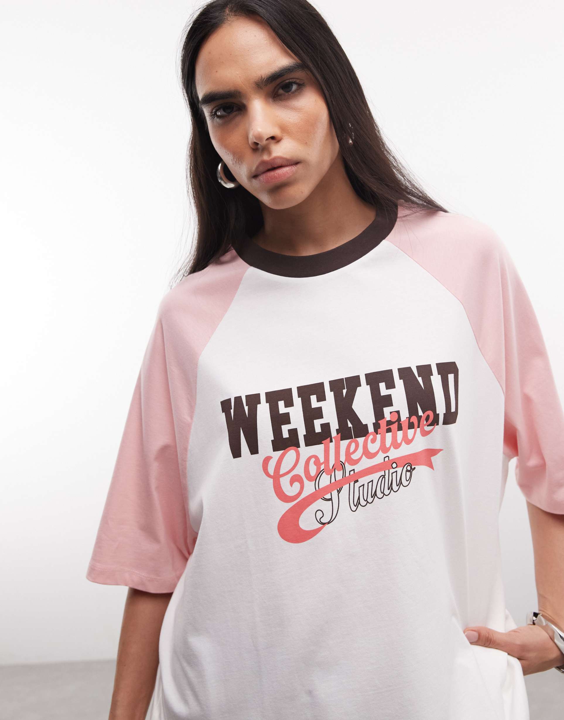 weekend collective raglan tee with pink graphic