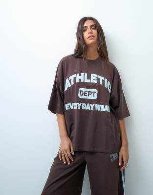 Asos Weekend Collective Weekend Collective Relaxed T-shirt With Athletic Graphic In Brown