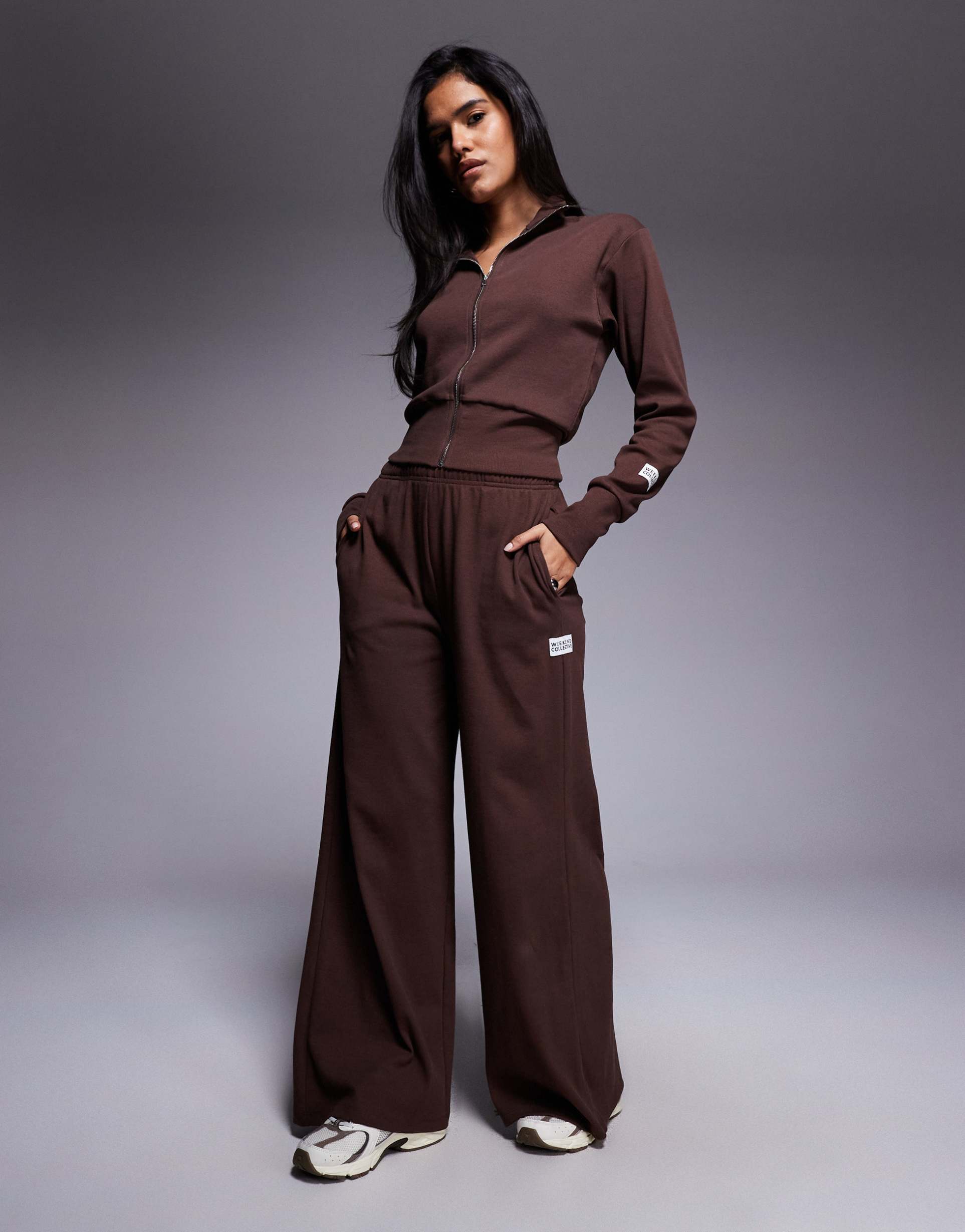 weekend collective ribbed flare sweatpants in chocolate - part of a set