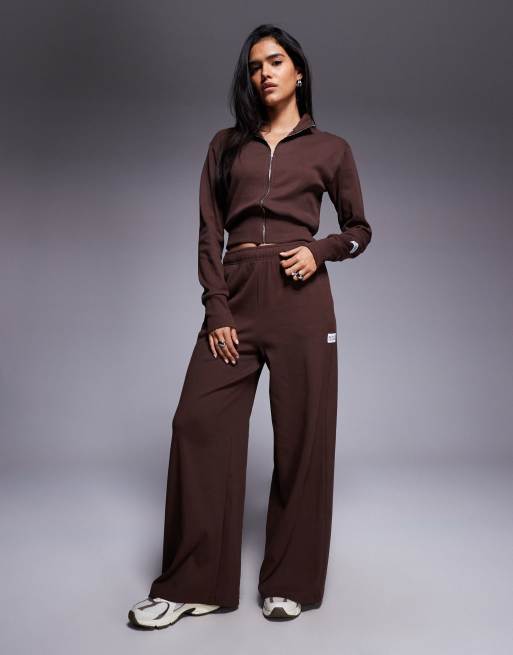 Weekend Collective ribbed funnel neck zip through in chocolate (part of a set), 2 of 4