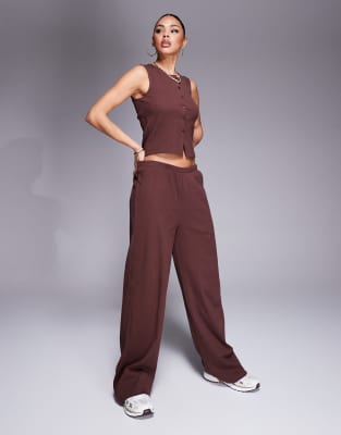 Asos Weekend Collective Weekend Collective Ribbed Sleeveless Button Top In Brown