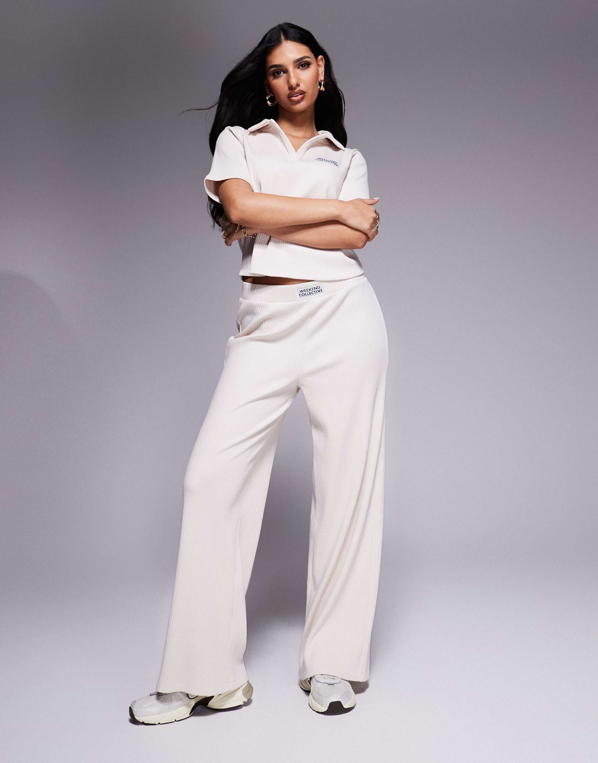 weekend collective ribbed wide leg pants in white - part of a set