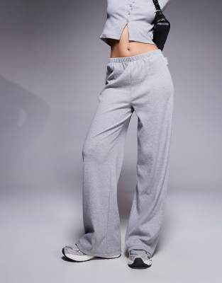 Shop Asos Weekend Collective Weekend Collective Ribbed Wide Leg Sweatpants In Gray