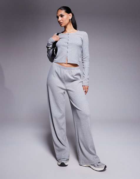 Weekend Collective ribbed wide leg trackies in grey (part of a set) - view 1