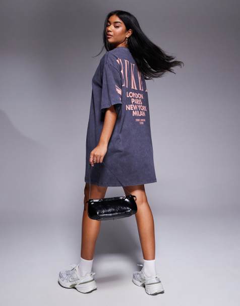 Weekend Collective - Robe t-shirt à logos superposés pêche au dos - Anthracite délavé - view 1