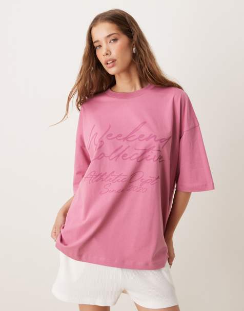 Weekend Collective – Rosa, oversized t-shirt med klottrad logga - view 1