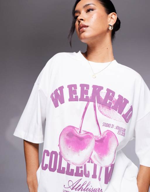 Weekend Collective – Rosa t-shirt i oversize med körsbärstryck, 3 av 4