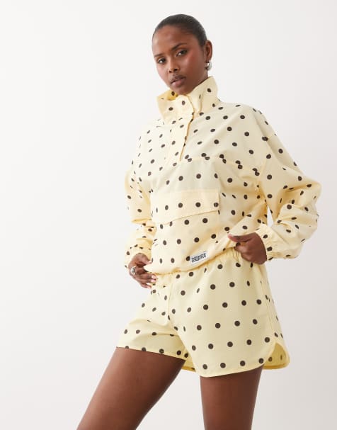 Weekend Collective runner shorts with woven label in buttermilk polka dot print - part of a set - view 1