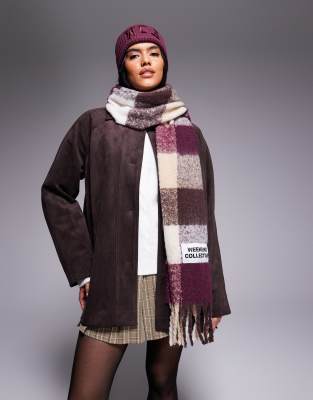 ASOS Weekend Collective Weekend Collective scarf with check design in plum-Multi