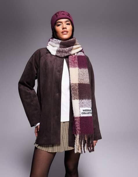 Weekend Collective scarf with check design in plum - view 1