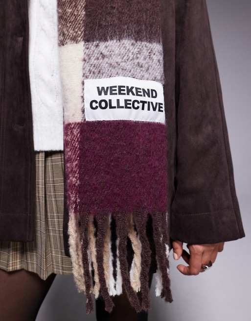 Weekend Collective scarf with check design in plum, 3 of 3