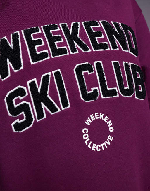 Weekend Collective – Schweres Sweatshirt in Pflaume mit Skiclub-Design, Kombiteil, 3 von 4