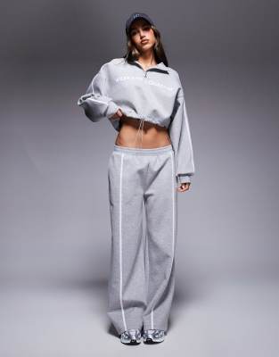 Asos Weekend Collective Weekend Collective Scuba Half Zip Sweatshirt With Stripe Detail In Gray