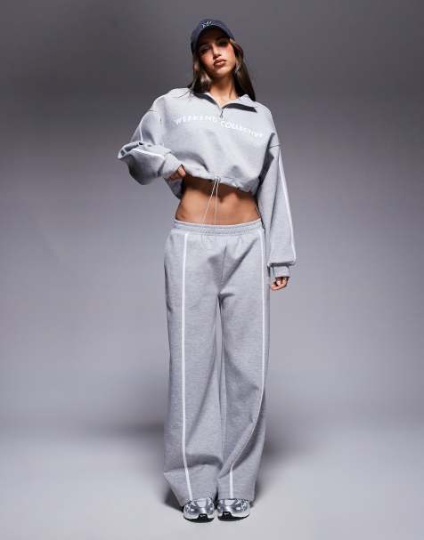 Weekend Collective scuba set with stripe detail in grey marl - view 1