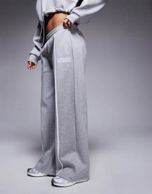 Asos Weekend Collective Weekend Collective Scuba Wide Leg Sweatpants With Striped Detail In Gray