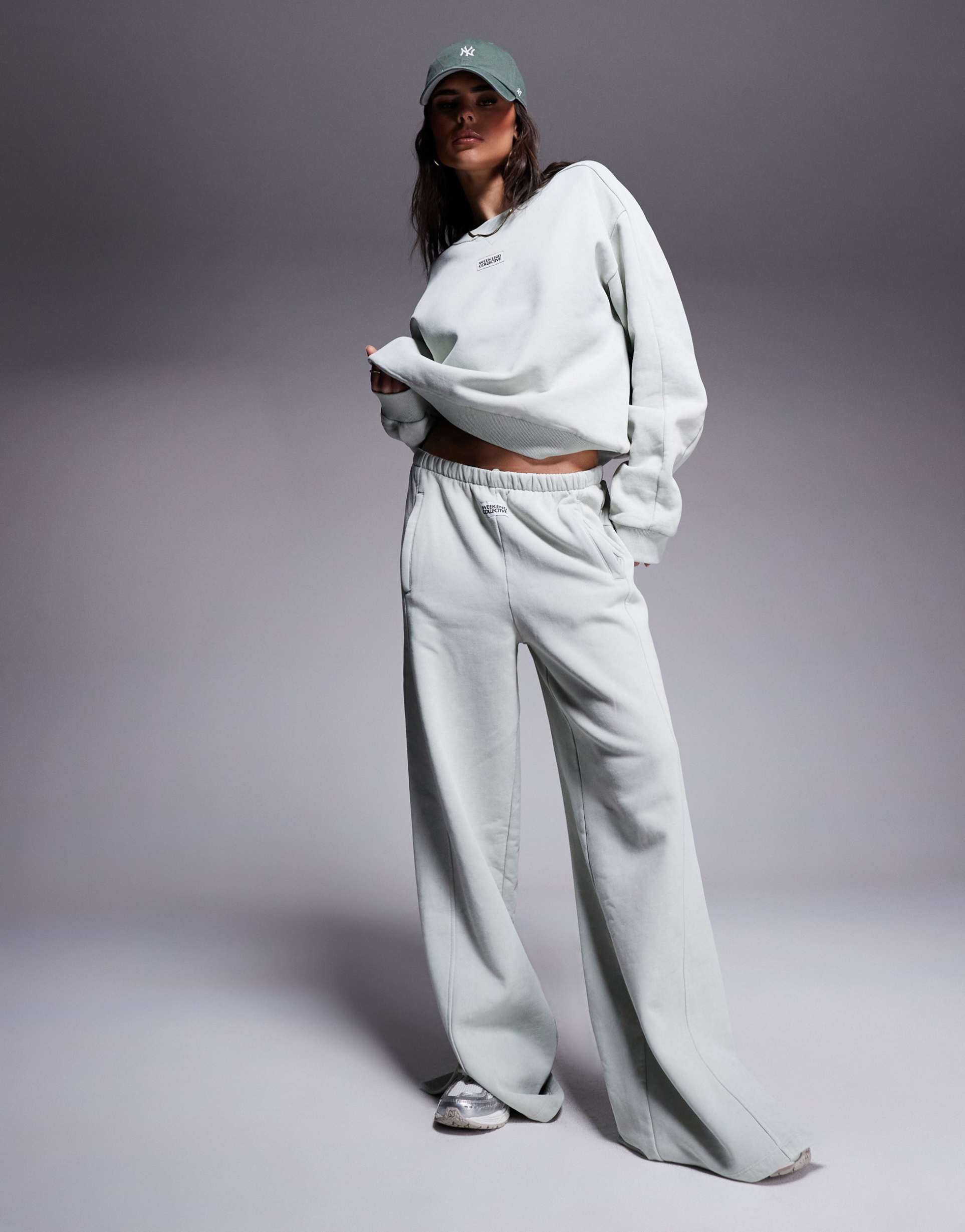 weekend collective seamed sweatshirt in washed sage green - part of a set