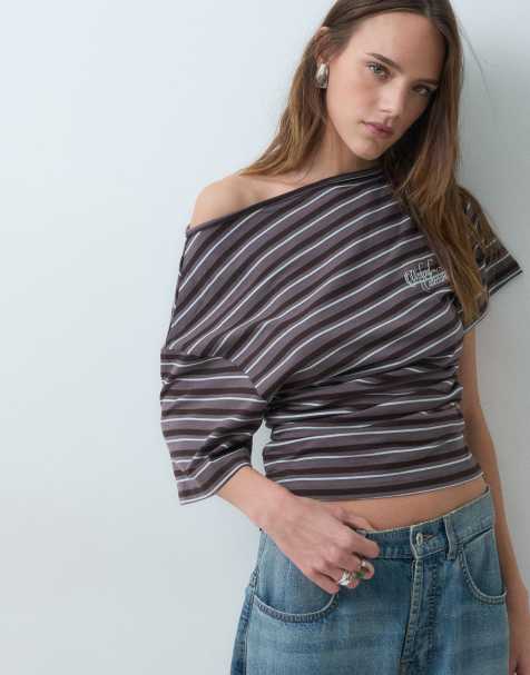 Weekend Collective set off shoulder corset waist tee in stripe - view 1