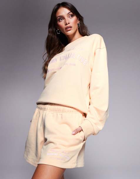 Weekend collective short co-ord with embroidered logo in buttermilk - view 1