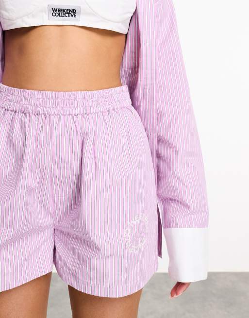 Weekend Collective - Short d'ensemble style caleçon à rayures - Rose et blanc, 5 de 5