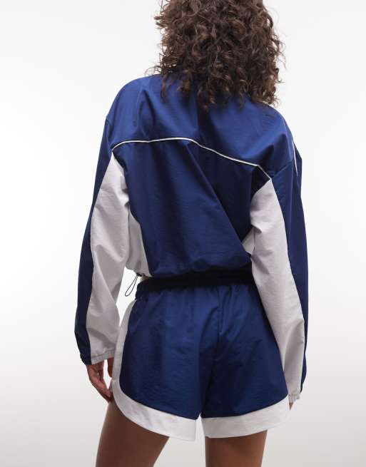 Weekend Collective shorts da running in nylon coordinati blu navy e bianco, 4 di 5