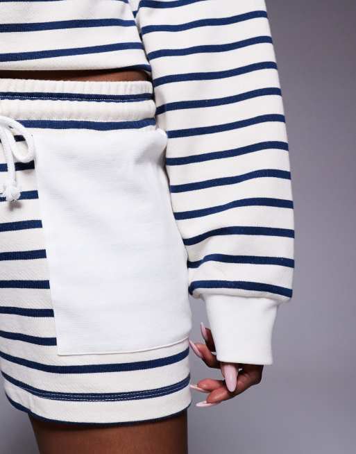 Weekend Collective shorts in navy stripe with scribble graphic embroidery, 4 of 5