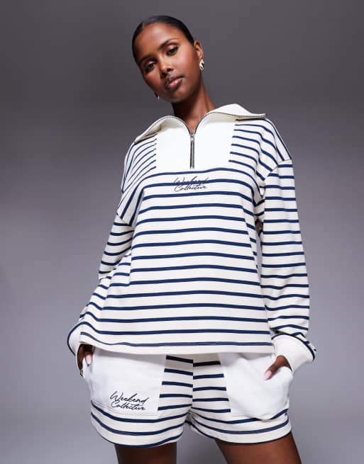 Weekend Collective shorts in navy stripes with scribble graphic embroidery, 3 of 5