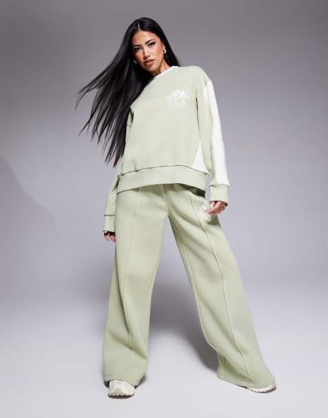 Weekend Collective ski sweatshirt set with seam details in sage green - view 1