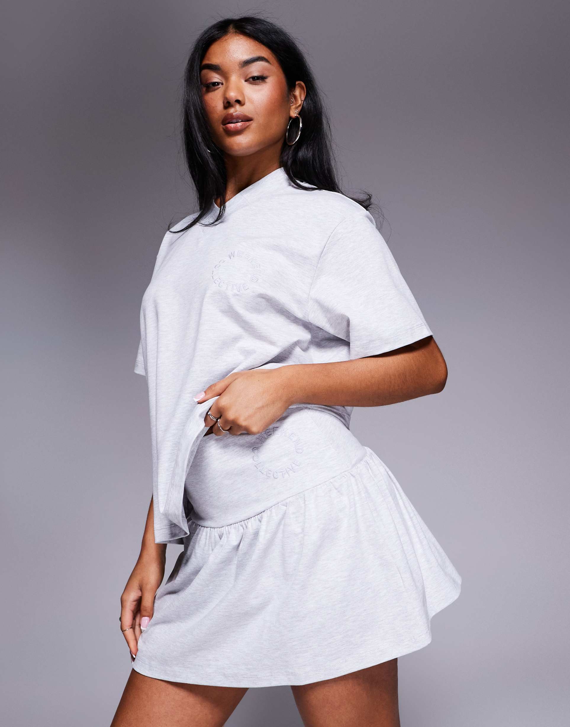 weekend collective skort with embroidered logo in heather gray - part of a set