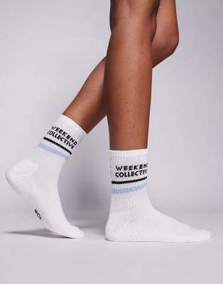 Weekend Collective sock with blue stripe detail-White