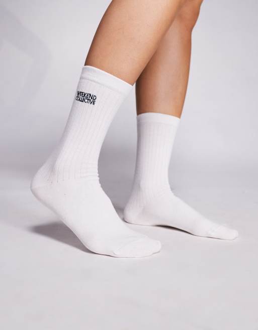 Weekend Collective sock with embroidered graphic in navy
