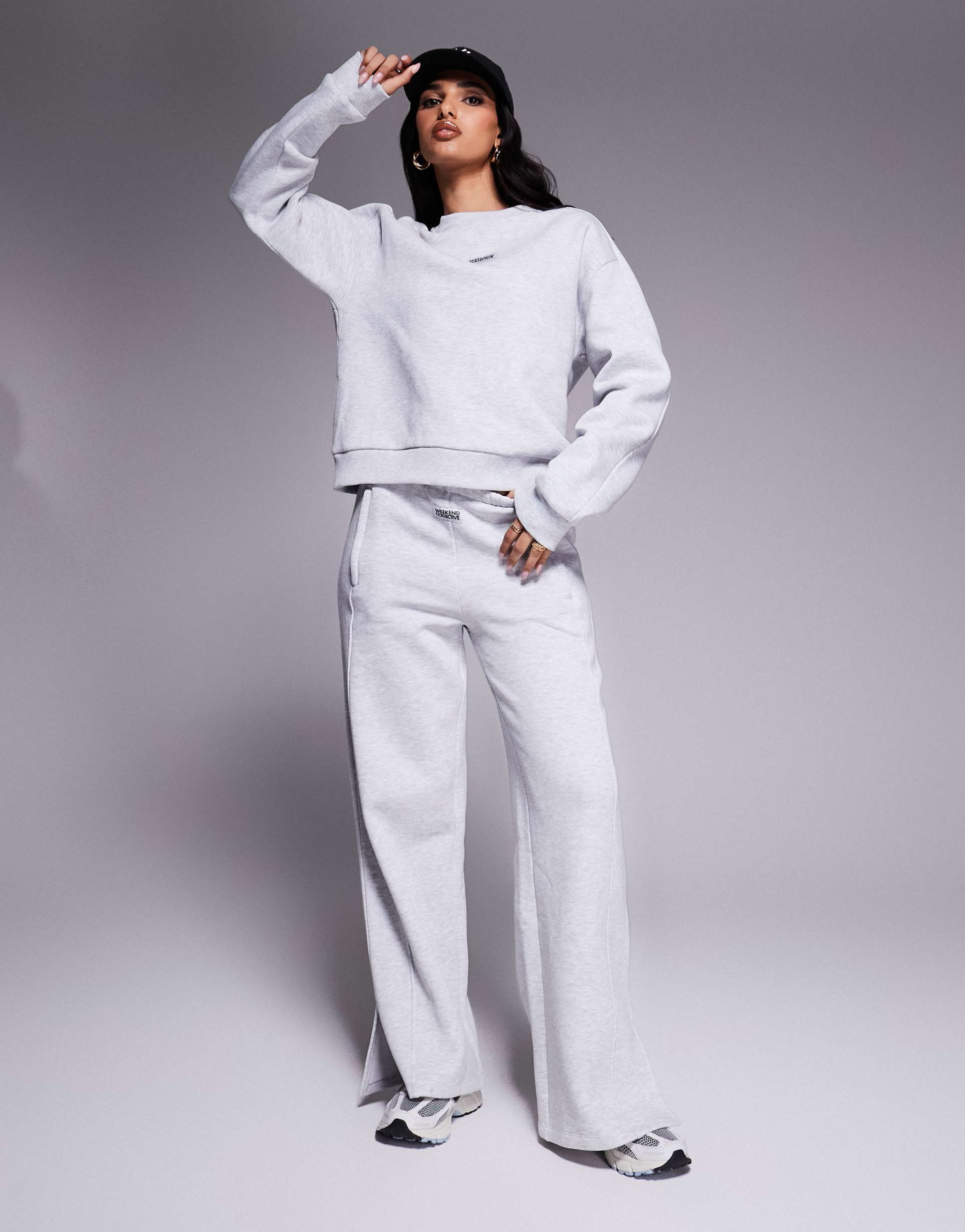 weekend collective straight leg sweatpants with pocket detail in gray heather - part of a set