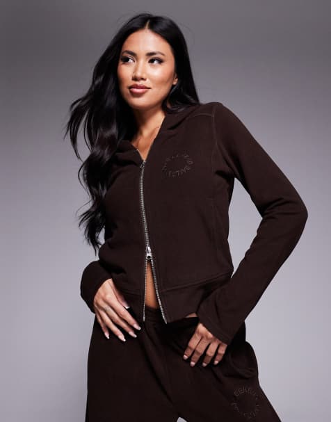 Weekend Collective stretch micro fleece co-ord sweat in chocolate - view 1