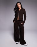 [ASOS Weekend Collective] Weekend Collective stretch micro fleece wide leg pants in chocolate (part of a set)-Brown S Chocolate